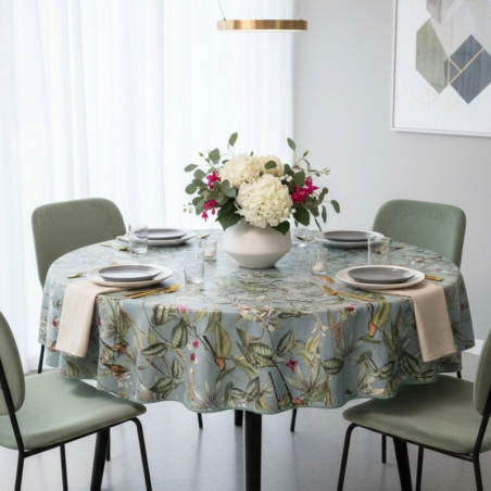 Toile cirée ronde Ø 150 Lya, élégance botanique et douceur naturelle sur votre table...