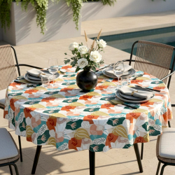 Toile cirée ronde Ø 155 Sienna, un motif floral aux couleurs chaudes et naturelles