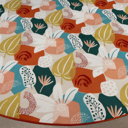 Toile cirée ronde Ø 155 Sienna, un motif floral aux couleurs chaudes et naturelles