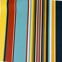 Tissu enduit au mètre Camélia, un bayadère multicolores mêlant jaune, terracotta et vert canard...