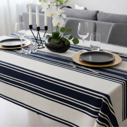 Toile de savoie enduite au mètre Émile, de larges rayures bleu profond et écru