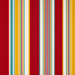 Tissu enduit au mètre Inès, un bayadère aux couleurs chaudes et vibrante mêlant rouge, jaune moutarde, turquoise et écru