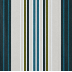 Tissu enduit au mètre Arthur, un bayadère aux rayures turquoise, olive et écru pour une ambiance élégante et contemporaine