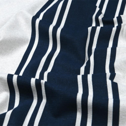 Toile de savoie enduite au mètre Émile, de larges rayures bleu profond et écru