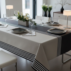 Tissu enduit au mètre Oscar, un bayadère à rayures anthracite et écru