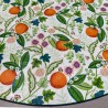 Toile cirée ronde de 4 à 6 couverts, finie par un biais avec des agrumes