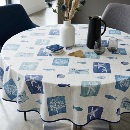 Toile cirée ronde 160 cm. Imperméable, facile d’entretien et résistante au quotidien.