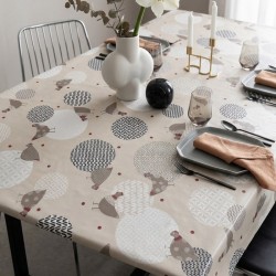 Toile cirée au mètre Alice, au motif poules et cercles graphiques sur votre table