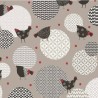 Toile cirée au mètre Alice noir, au motif poules et cercles graphiques sur votre table