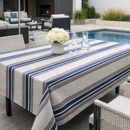 Tissu enduit rayé bleu - Dralon traité Téflon anti-UV