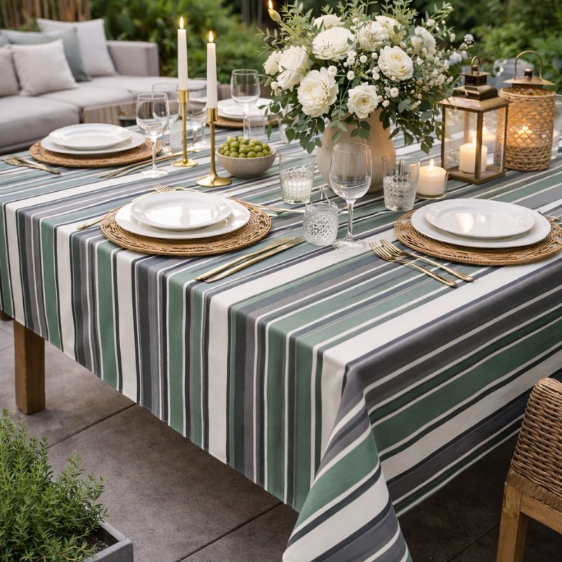 Tissu enduit rayé bleu - Dralon traité Téflon anti-UV - Extérieur