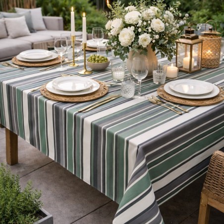 Tissu enduit rayé bleu - Dralon traité Téflon anti-UV - Extérieur