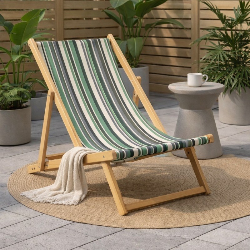 Toile à transat ou toile à chilienne au mètre Liam, aux rayures élégantes vert sauge, gris et blanc