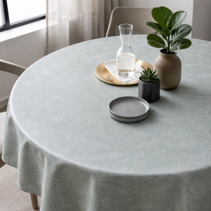 Toile cirée ronde Ø 175 Silva : un motif végétal graphique