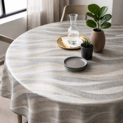 Toile cirée ronde Ø 175 Ondine : un motif graphique aux lignes ondulées