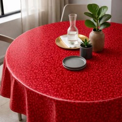 Toile cirée ronde Ø 175 Rani rouge : un motif végétal rouge