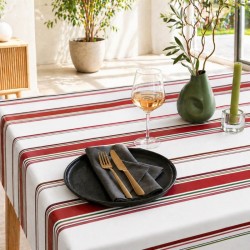 Toile cirée Rayures rouges et vertes, un motif classique aux teintes rouge, vert et blanc formé de rayures élégantes