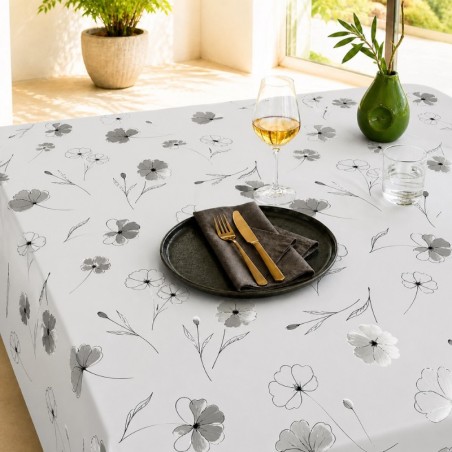 Toile cirée Fleurs délicates noir et blanc