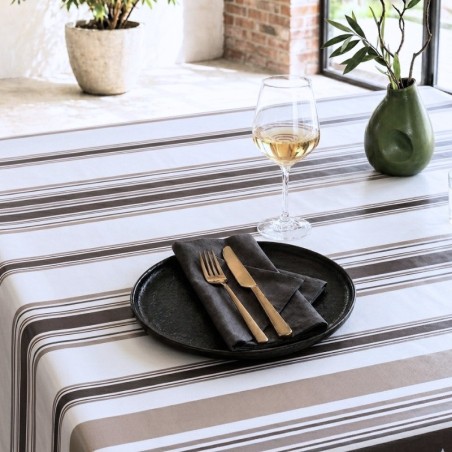 Toile cirée Rayures taupe et chocolat