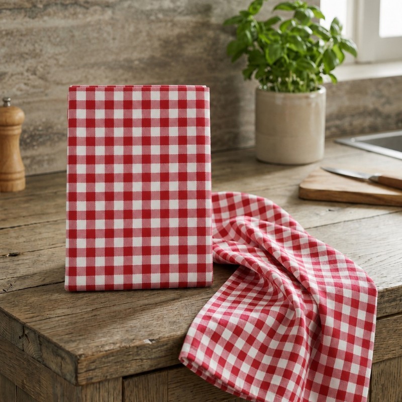 Lot de 3 serviettes de table en coton à carreaux vichy rouge et blanc