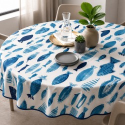 Toile cirée motif poissons bleus esprit bord de mer