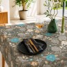 Toile cirée florale turquoise, beige et gris