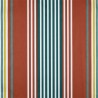 Tissu enduit à larges rayures terracotta, vert canard, blanches et jaunes