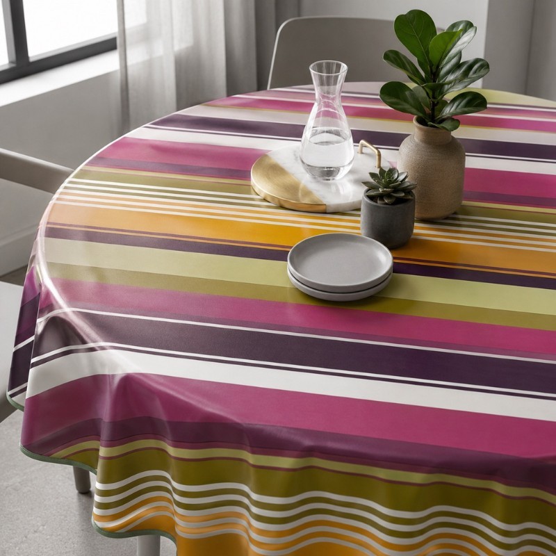 Toile cirée à rayures multicolores