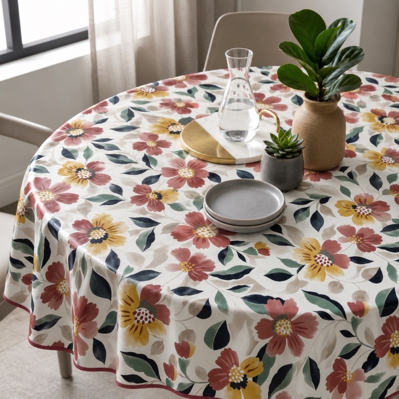 Toile cirée motif floral multicolore